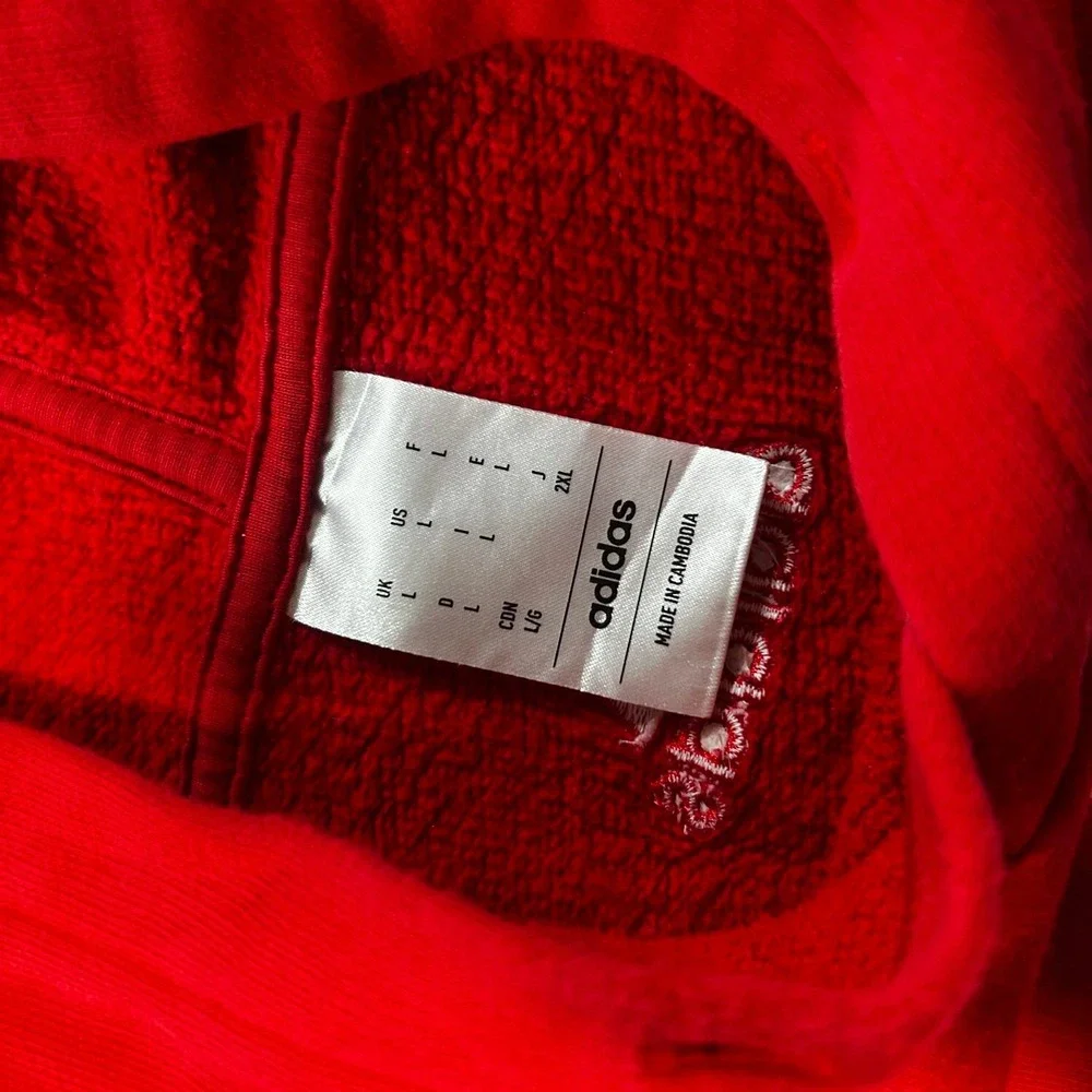 Adidas Hoodie Mens Large Red Excellent Big Logo Pullover Sweatshirt